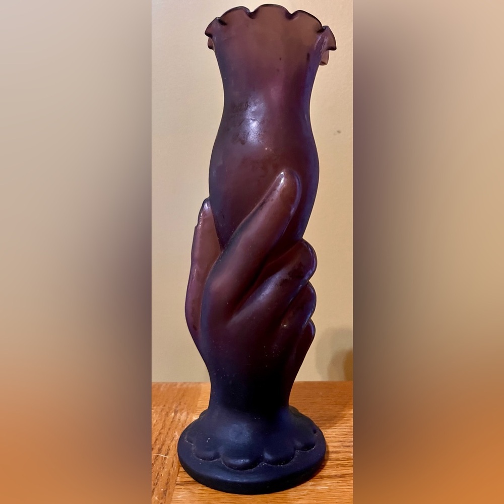 Westmoreland Amethyst Satin Glass Lady Hand Vase Victorian Vintage Antique 9"